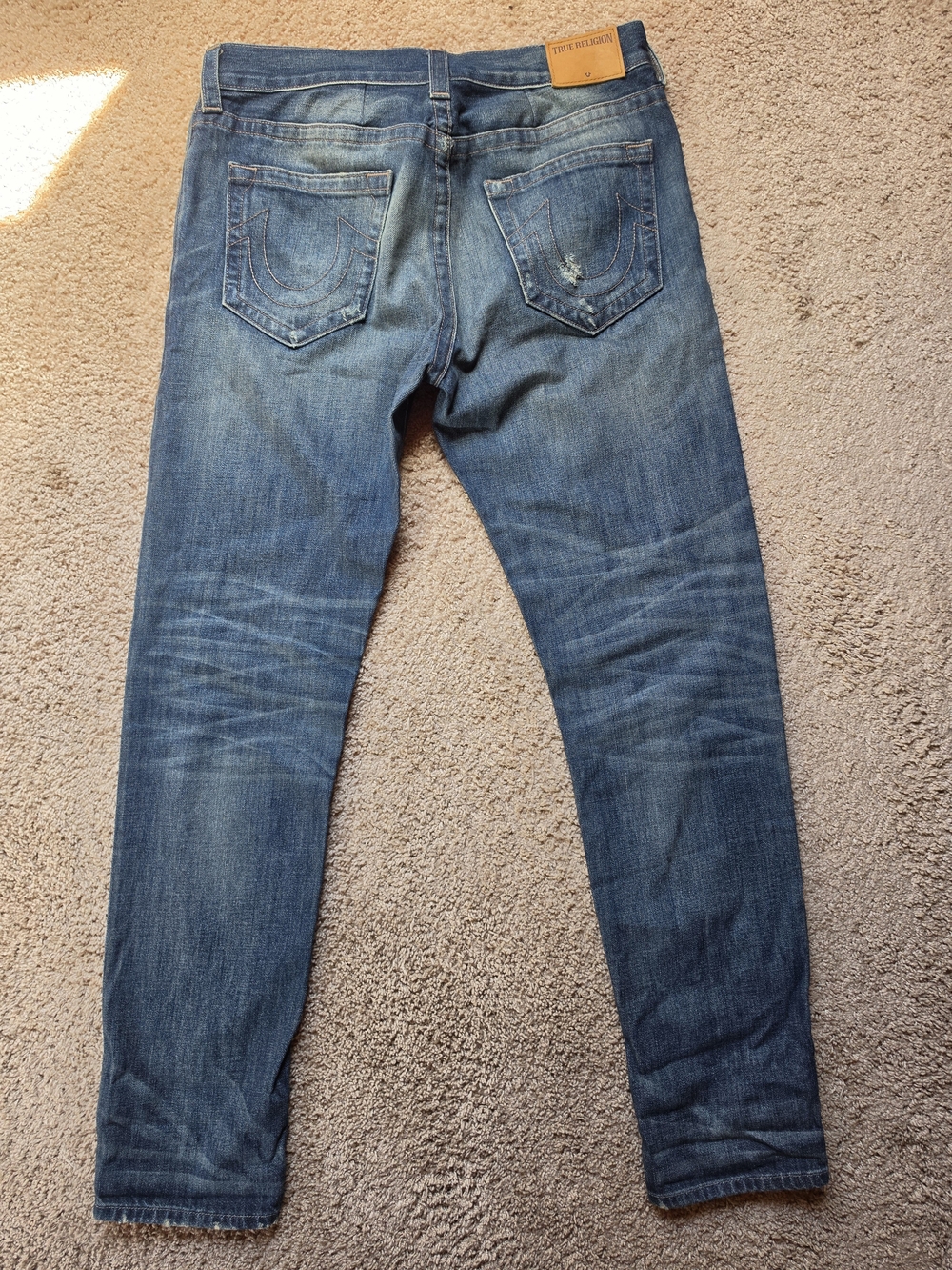 True Religion Men's Blue Skinny Jeans with Signature Back Pockets